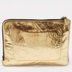 Pre Owned Chanel Metallic Gold Crinkled Leather Je Ne Suis Pas En Solde Clutch
