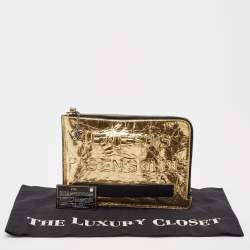 Pre Owned Chanel Metallic Gold Crinkled Leather Je Ne Suis Pas En Solde Clutch