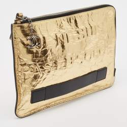 Pre Owned Chanel Metallic Gold Crinkled Leather Je Ne Suis Pas En Solde Clutch