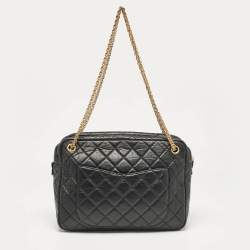 Pre Owned Chanel Black Quilted Aged Leather Large Reissue Camera Shoulder Bag