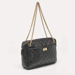 Pre Owned Chanel Black Quilted Aged Leather Large Reissue Camera Shoulder Bag