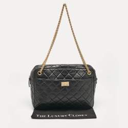 Pre Owned Chanel Black Quilted Aged Leather Large Reissue Camera Shoulder Bag