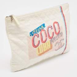 Pre Owned Chanel White Quilted Canvas Coco Cuba O-Case Clutch