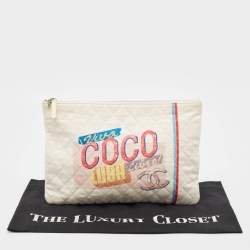 Pre Owned Chanel White Quilted Canvas Coco Cuba O-Case Clutch