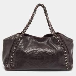 Pre Owned Chanel Dark Brown Caviar Leather Modern Chain East West Tote