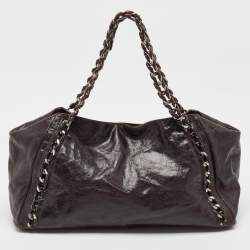 Pre Owned Chanel Dark Brown Caviar Leather Modern Chain East West Tote