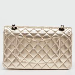Pre Owned Chanel Gold Quilted Leather Medium Classic Double Flap Bag