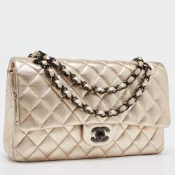 Pre Owned Chanel Gold Quilted Leather Medium Classic Double Flap Bag