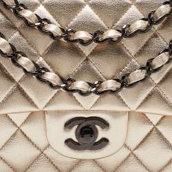 Pre Owned Chanel Gold Quilted Leather Medium Classic Double Flap Bag