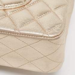 Pre Owned Chanel Gold Quilted Leather Medium Classic Double Flap Bag