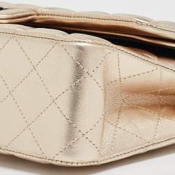 Pre Owned Chanel Gold Quilted Leather Medium Classic Double Flap Bag