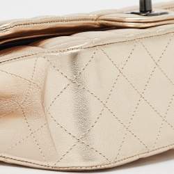 Pre Owned Chanel Gold Quilted Leather Medium Classic Double Flap Bag