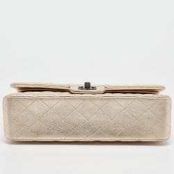 Pre Owned Chanel Gold Quilted Leather Medium Classic Double Flap Bag