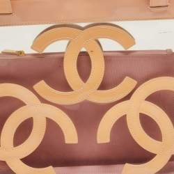 Pre Owned Chanel Pink/Peach PVC and Patent Leather Triple CC Tote