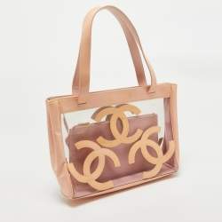 Pre Owned Chanel Pink/Peach PVC and Patent Leather Triple CC Tote