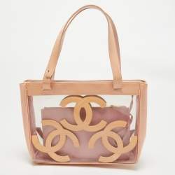 Pre Owned Chanel Pink/Peach PVC and Patent Leather Triple CC Tote