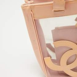 Pre Owned Chanel Pink/Peach PVC and Patent Leather Triple CC Tote
