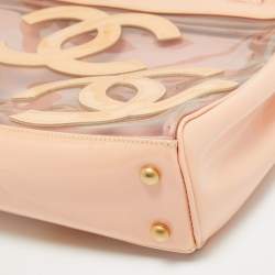 Pre Owned Chanel Pink/Peach PVC and Patent Leather Triple CC Tote