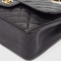 Pre Owned Chanel Black Quilted Caviar Leather Jumbo Classic Double Flap Bag