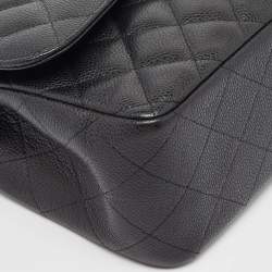 Pre Owned Chanel Black Quilted Caviar Leather Jumbo Classic Double Flap Bag