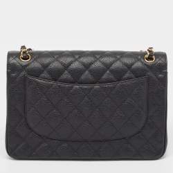 Pre Owned Chanel Black Quilted Caviar Leather Jumbo Classic Double Flap Bag