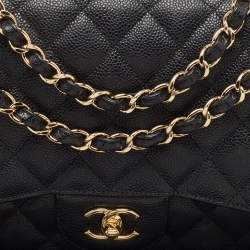 Pre Owned Chanel Black Quilted Caviar Leather Jumbo Classic Double Flap Bag