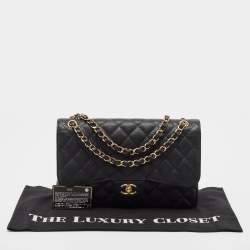 Pre Owned Chanel Black Quilted Caviar Leather Jumbo Classic Double Flap Bag