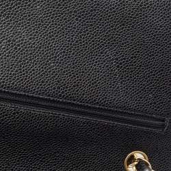 Pre Owned Chanel Black Quilted Caviar Leather Jumbo Classic Double Flap Bag