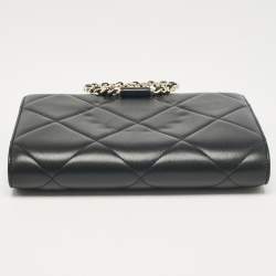 Pre Owned Chanel Black Quilted Leather Frame Round Handle Clutch Bag