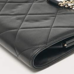 Pre Owned Chanel Black Quilted Leather Frame Round Handle Clutch Bag