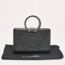 Pre Owned Chanel Black Quilted Leather Frame Round Handle Clutch Bag