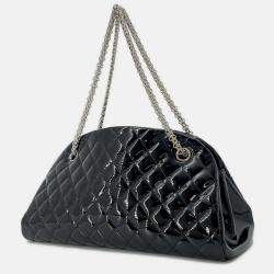 Chanel Black Patent Quilted Medium Just Mademoiselle Bowling Bag 