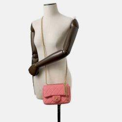 Chanel Pink Lambskin Enamel Quilted Pending CC Mini Square Flap Bag