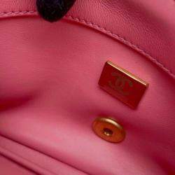 Chanel Pink Lambskin Enamel Quilted Pending CC Mini Square Flap Bag