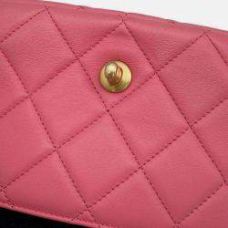 Chanel Pink Lambskin Enamel Quilted Pending CC Mini Square Flap Bag