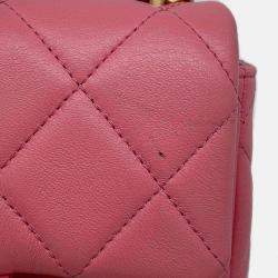 Chanel Pink Lambskin Enamel Quilted Pending CC Mini Square Flap Bag