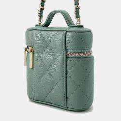 Chanel Green Caviar Leather Small Top Handle Vanity Case Bag