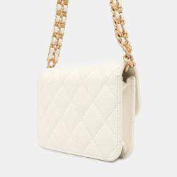 Chanel White Leather CC Flap Coin Purse on Chain