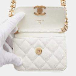 Chanel White Leather CC Flap Coin Purse on Chain