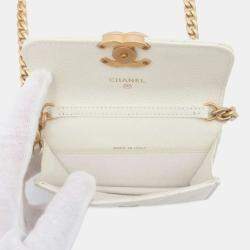 Chanel White Leather CC Flap Coin Purse on Chain