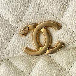 Chanel White Leather CC Flap Coin Purse on Chain