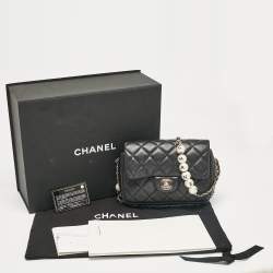 Pre Owned Chanel Black Quilted Leather My Precious Pearl Flap Bag