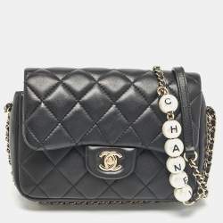Pre Owned Chanel Black Quilted Leather My Precious Pearl Flap Bag