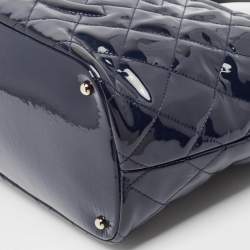 Chanel Navy Blue Quilted Patent Leather Timeless CC Shopper Tote