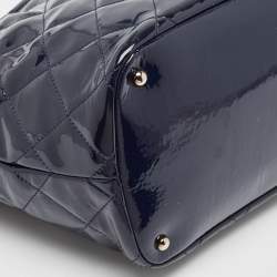 Chanel Navy Blue Quilted Patent Leather Timeless CC Shopper Tote