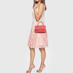 Pre Owned Chanel Brick Red Caviar Leather Mini Coco Top Handle Bag