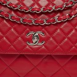 Pre Owned Chanel Red Quilted Leather In-Business Flap Bag