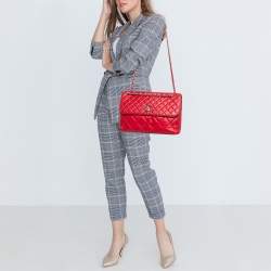 Pre Owned Chanel Red Quilted Leather In-Business Flap Bag