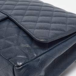Pre Owned Chanel Navy Blue Quilted Caviar Leather Maxi Classic Single Flap Bag