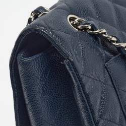 Pre Owned Chanel Navy Blue Quilted Caviar Leather Maxi Classic Single Flap Bag